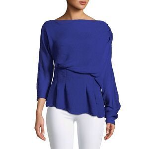Camilla and Marc garland off‎ the shoulder blue top